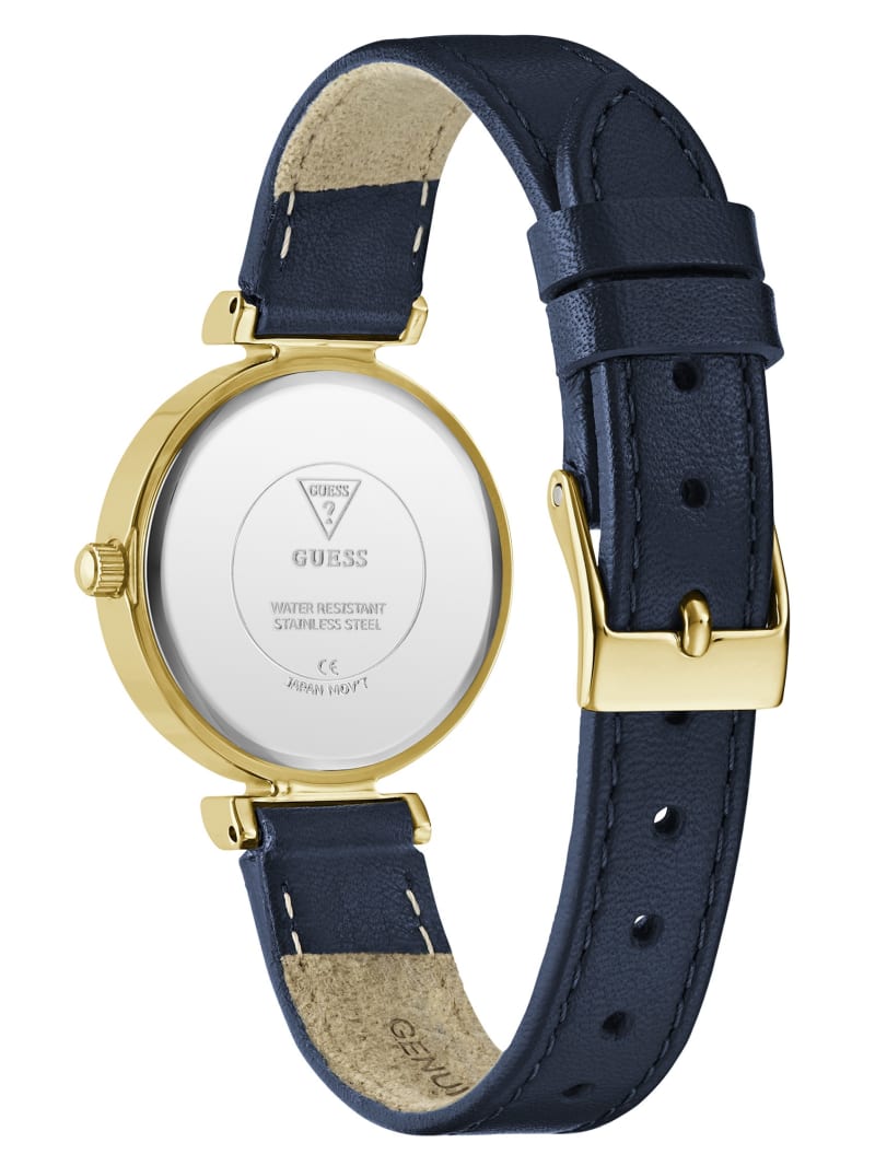 Gold-Tone and Navy Leather Analog Watch
