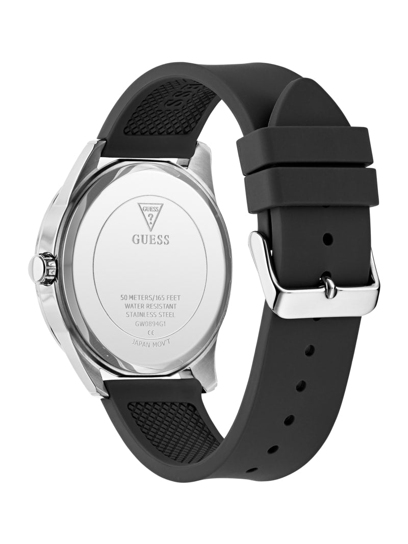 Silver-Tone and Black Silicone Analog Watch
