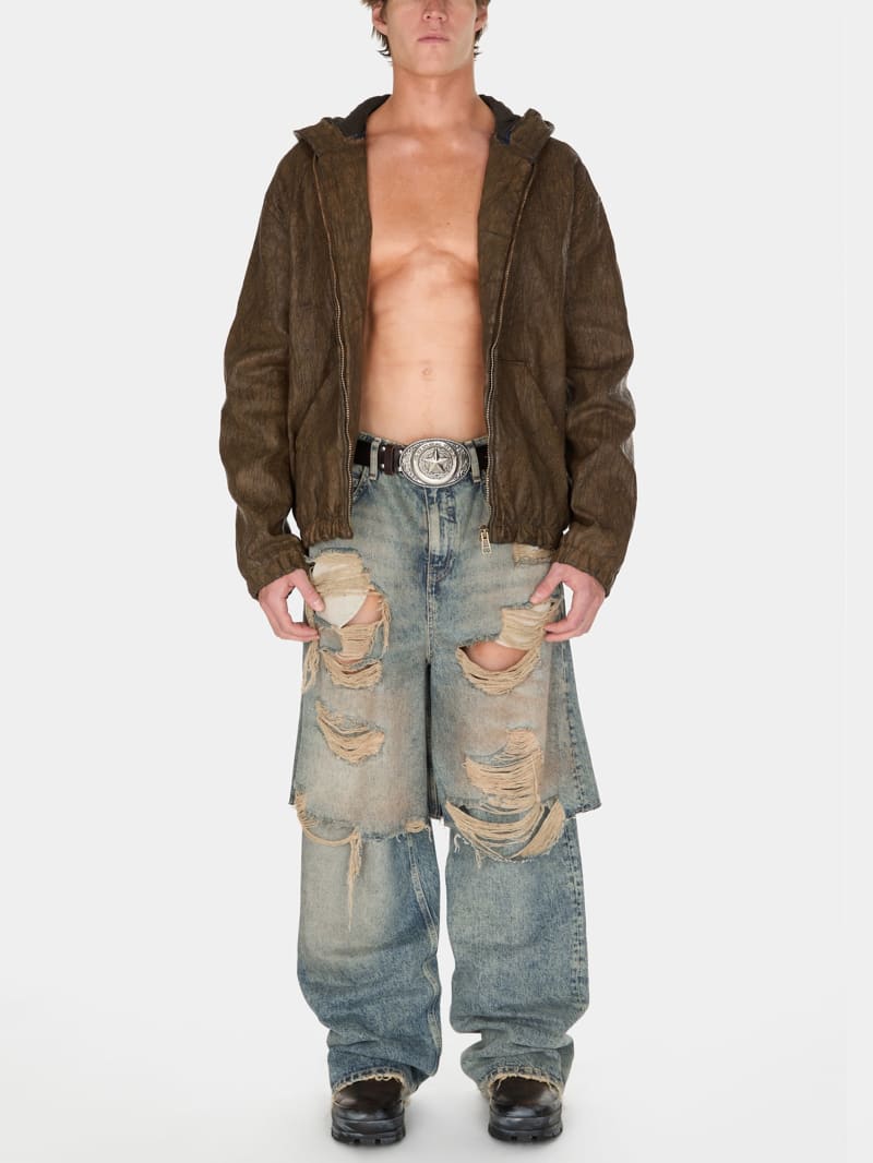 coated denim hooded jacket