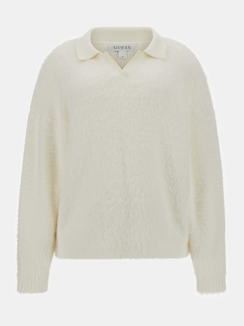 Seema Fuzzy-Knit Polo Sweater