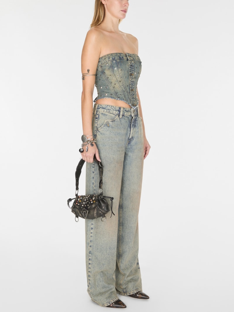 embellished denim corset