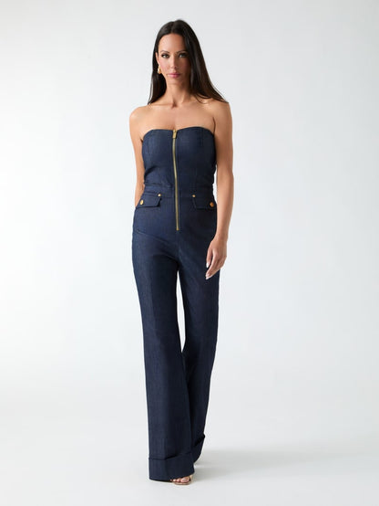 Denim Detachable Strapless Zip Jumpsuit