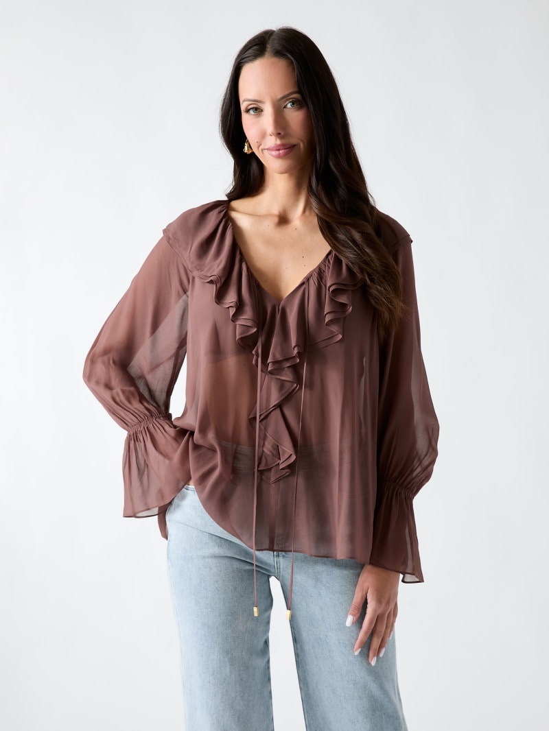 Marciano Sheer Ruffled Blouse
