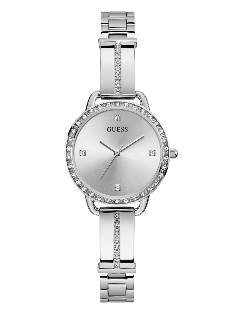 Silver-Tone Crystal Analog Watch