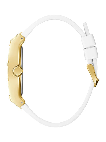 Gold-Tone and White Rectangular Multifunction Watch