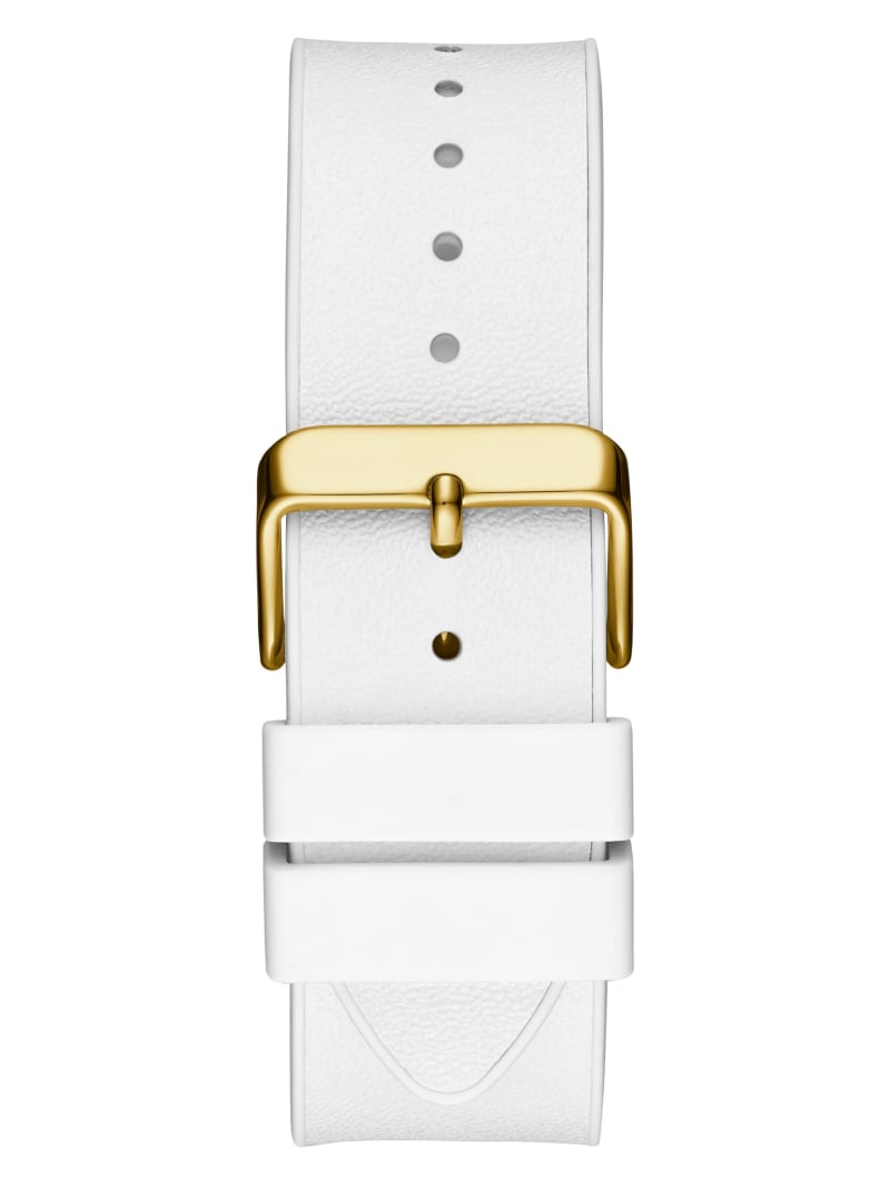 Gold-Tone and White Rectangular Multifunction Watch