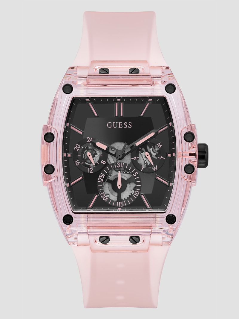 Pink Plastic and Silicone Multifunction Watch
