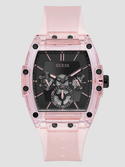 Pink Plastic and Silicone Multifunction Watch