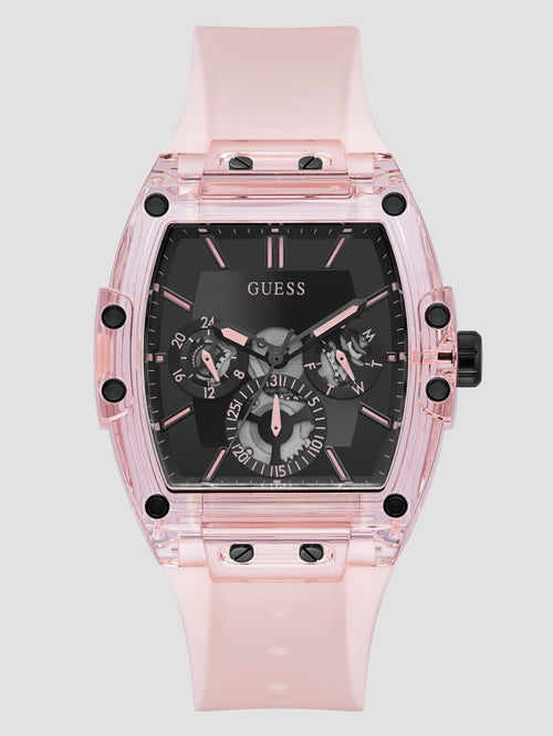 Pink Plastic and Silicone Multifunction Watch