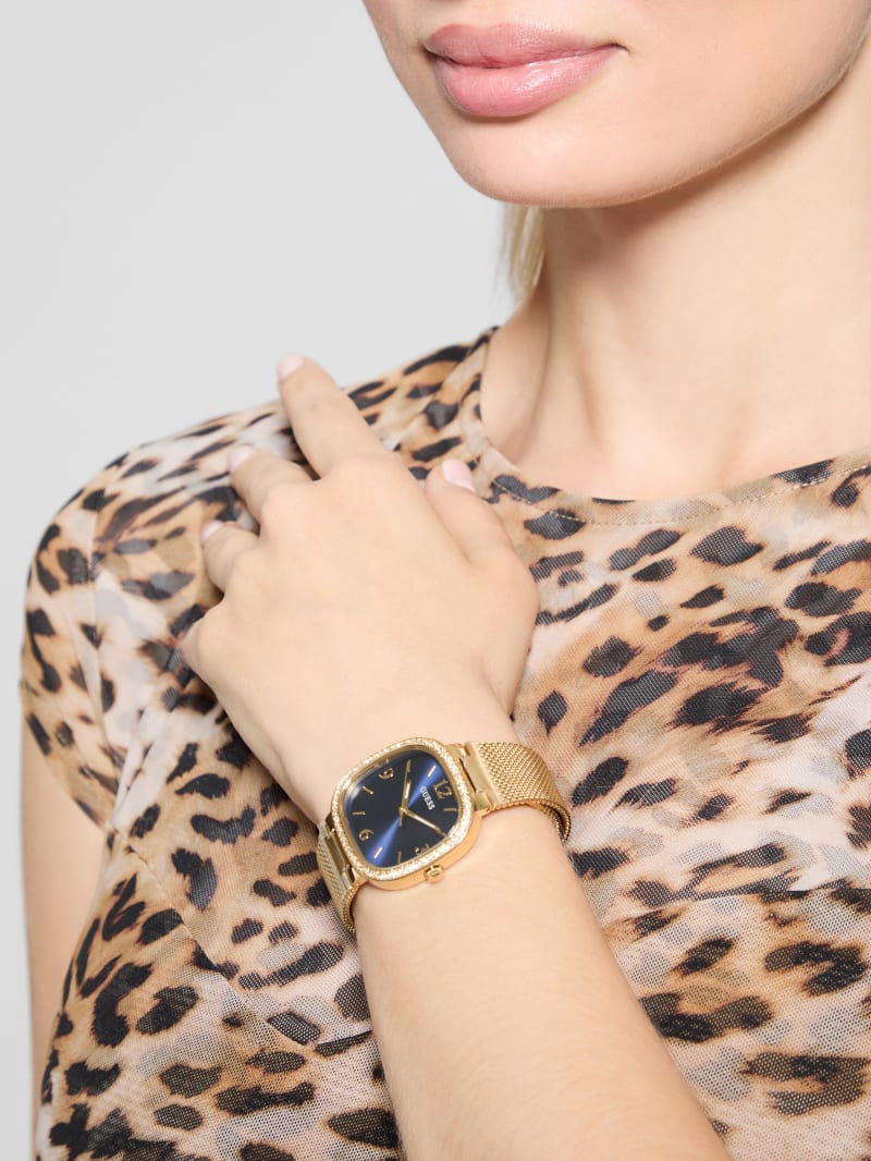 Gold-Tone Rounded Crystal Analog Watch