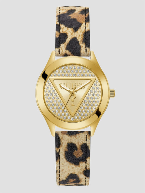 Leopard and Gold-Tone Analog Logo Watch