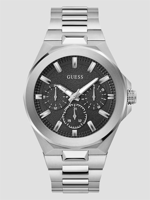 Silver-Tone and Black Multifunction Watch