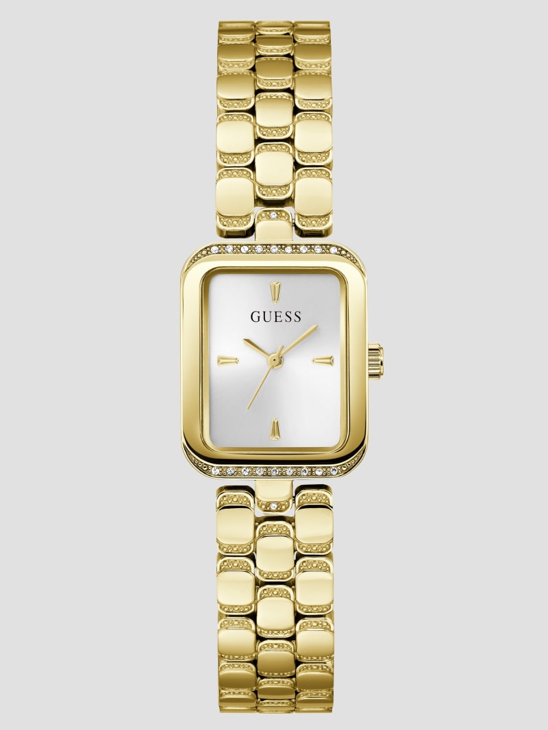 Gold-Tone Textured Square Analog Watch