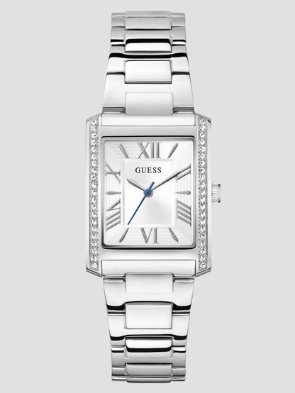 Silver-Tone Crystal Square Analog Watch