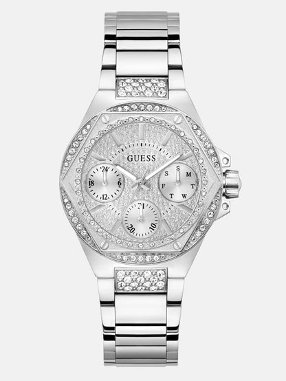 Silver-Tone Rhinestone Multifunction Watch