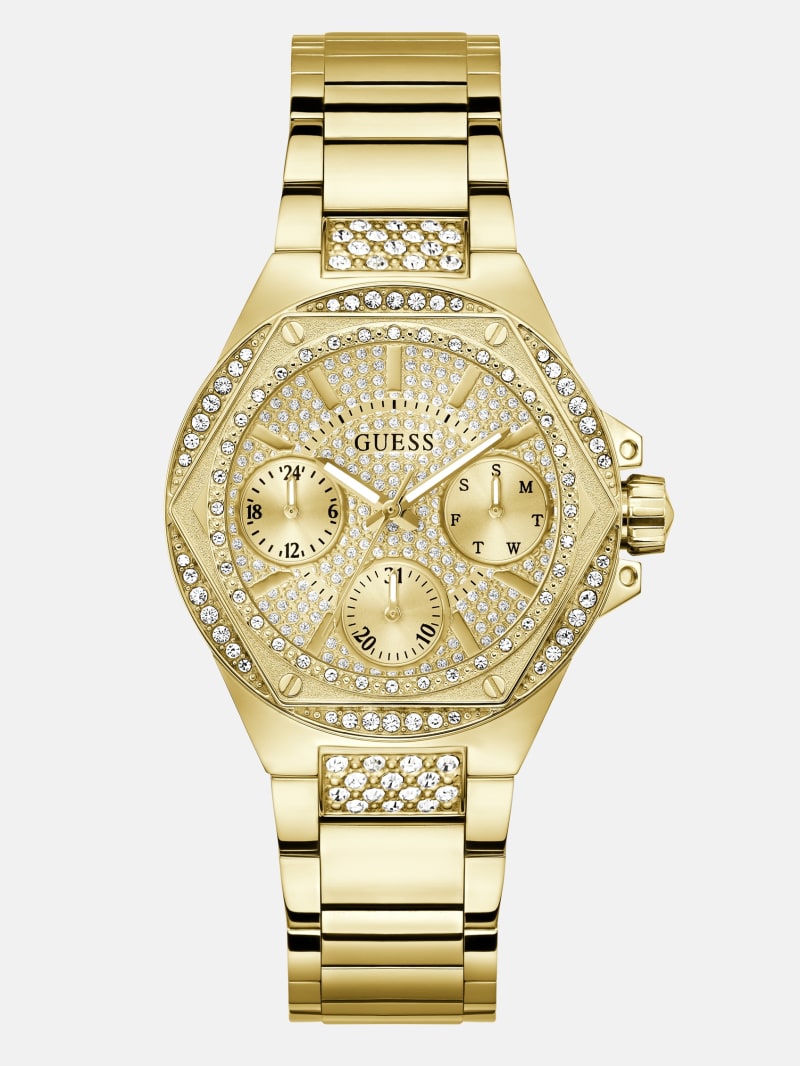 Gold-Tone Rhinestone Multifunction Watch