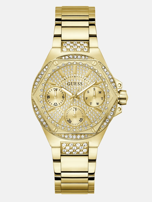 Gold-Tone Rhinestone Multifunction Watch