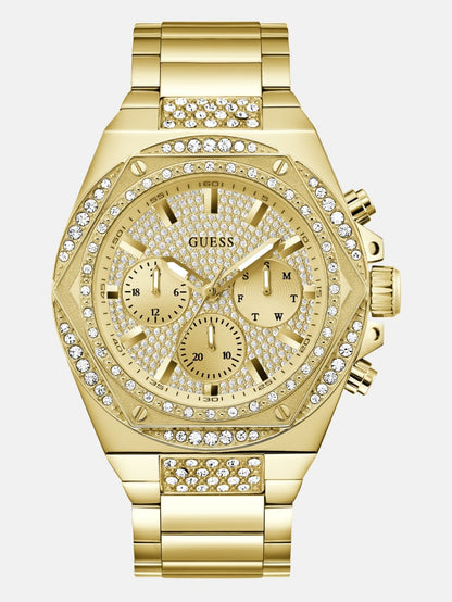 Gold-Tone Rhinestone Multifunction Watch