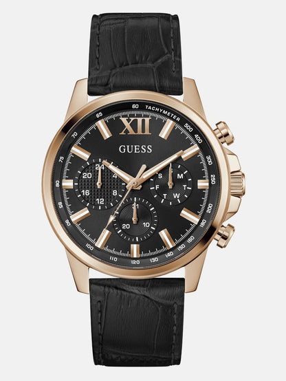 Rose Gold-Tone Leather Multifunction Watch