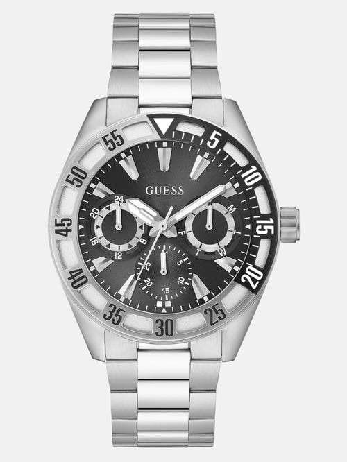 Silver-Tone and Black Multifunction Watch
