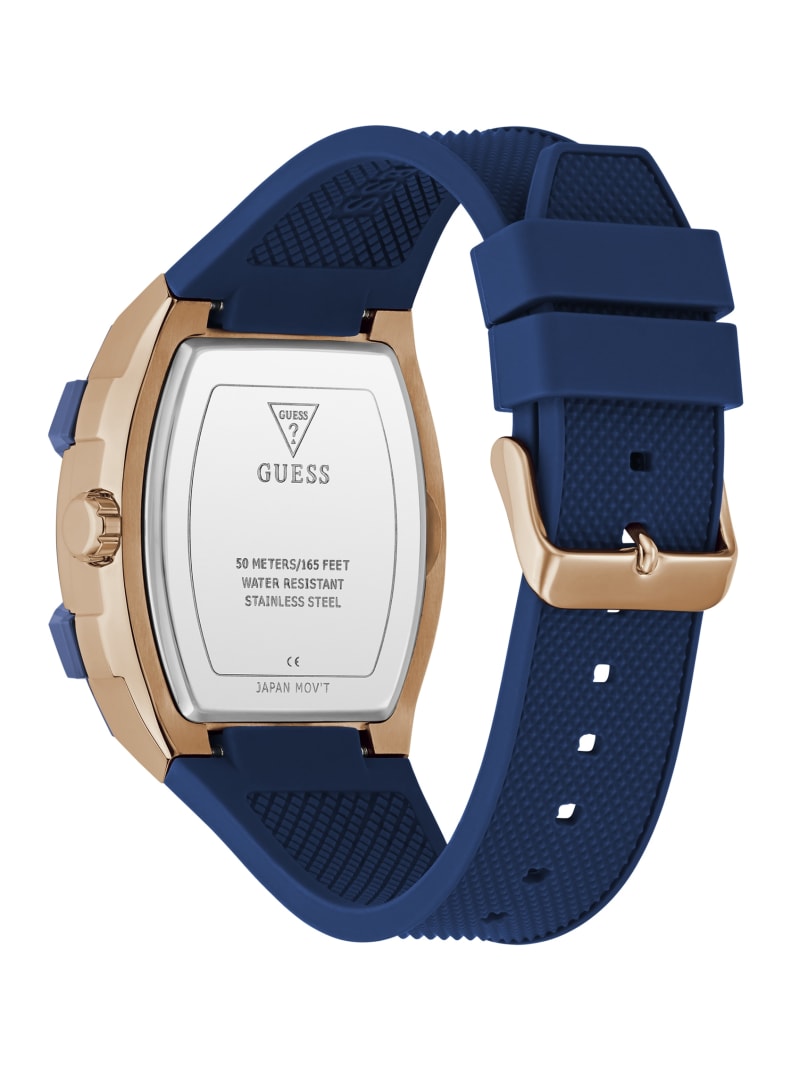 Rose Gold-Tone and Blue Silicone Multifunction Watch
