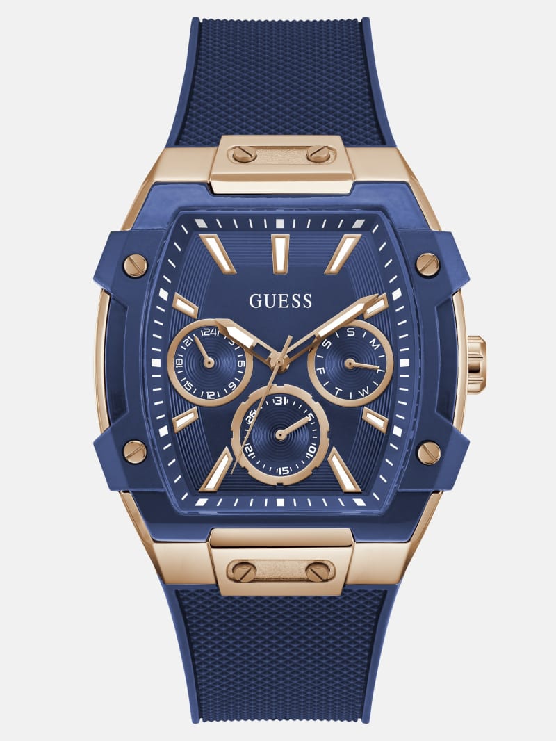 Rose Gold-Tone and Blue Silicone Multifunction Watch