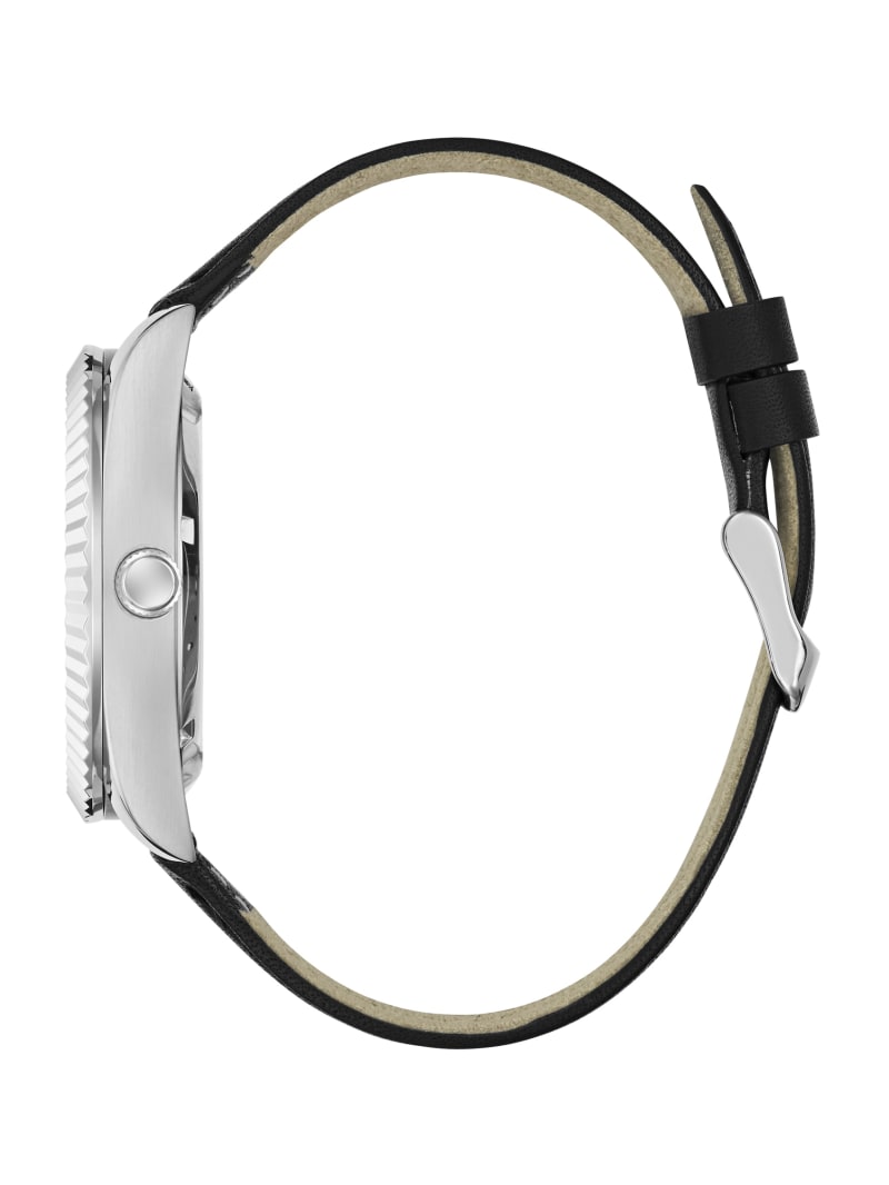 Silver-Tone Analog Leather Watch