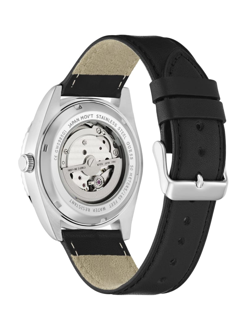 Silver-Tone Analog Leather Watch