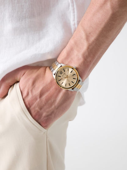 Silver-tone and gold analog watch