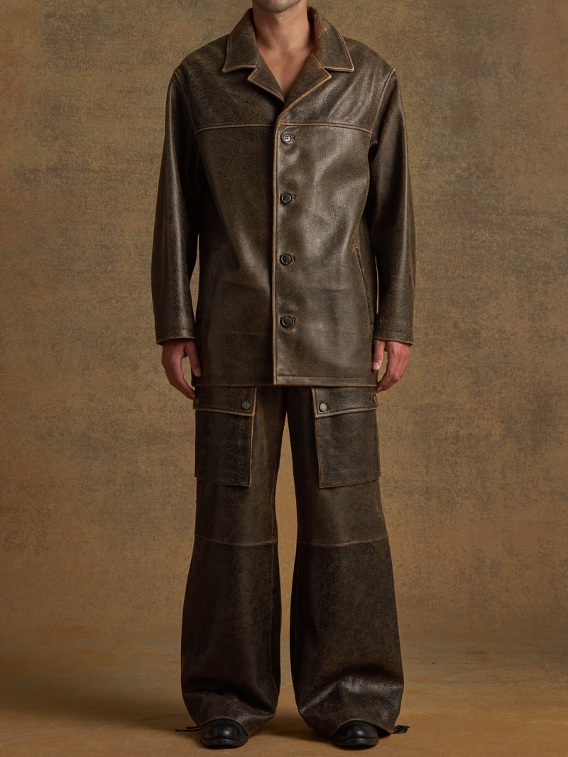 crackle leather coat