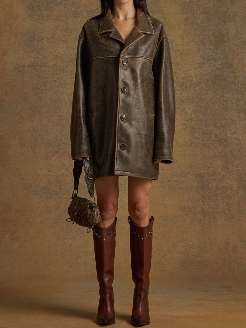 crackle leather coat