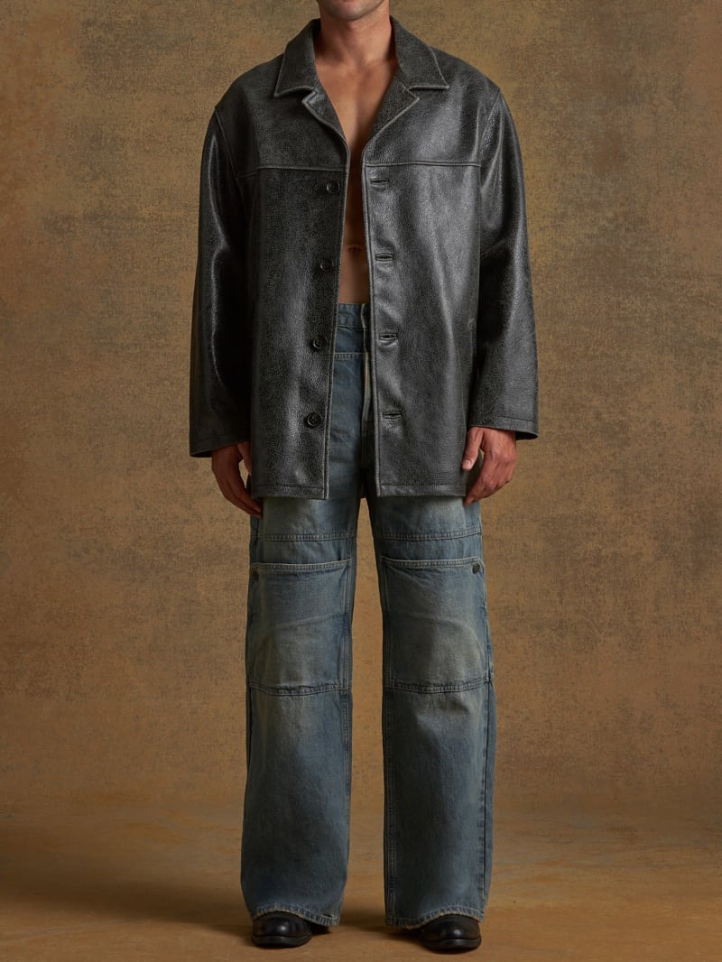 crackle leather coat