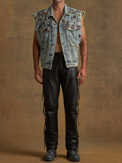embellished denim vest