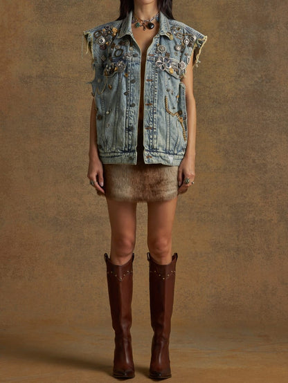 embellished denim vest