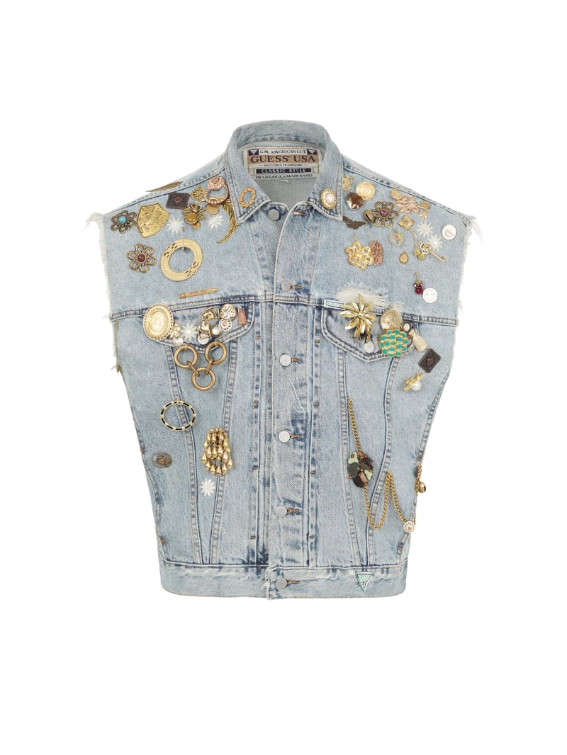 embellished denim vest