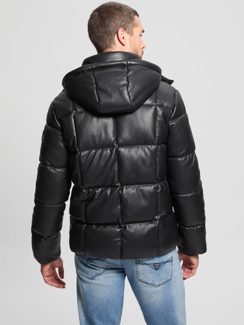 Faux-Leather Stretch Puffa Jacket