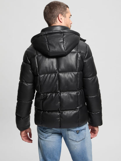 Faux-Leather Stretch Puffa Jacket