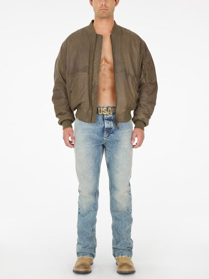 cropped leather flight jacket