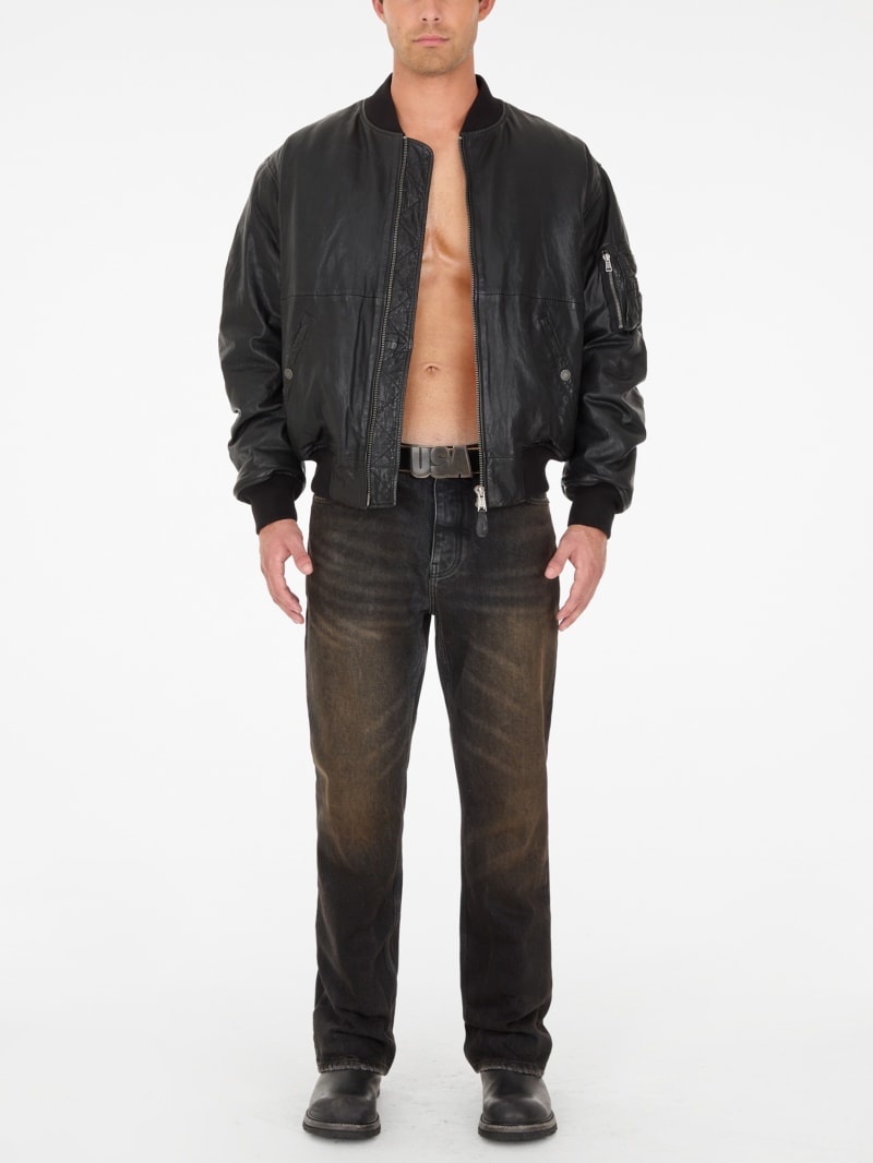 cropped leather flight jacket