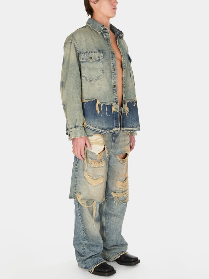 destroyed denim layered pant
