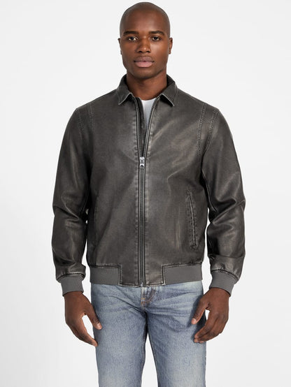 Faux-Leather Aviator Jacket