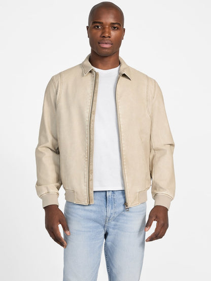 Faux-Leather Aviator Jacket