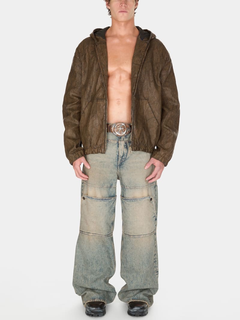 coated denim hooded jacket
