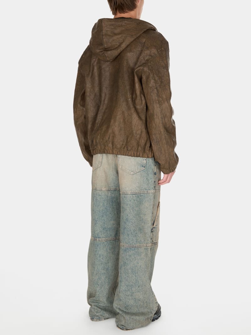 coated denim hooded jacket
