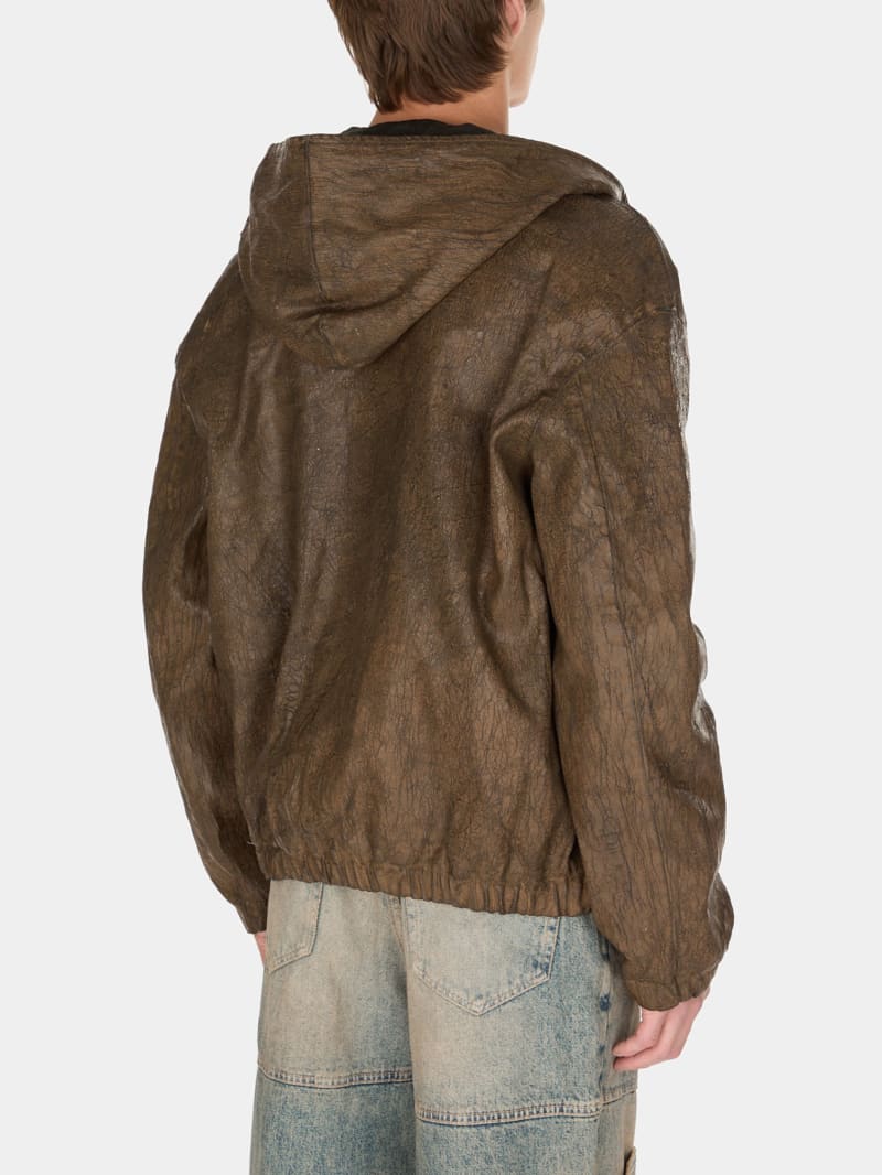 coated denim hooded jacket