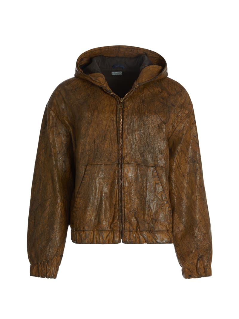 coated denim hooded jacket