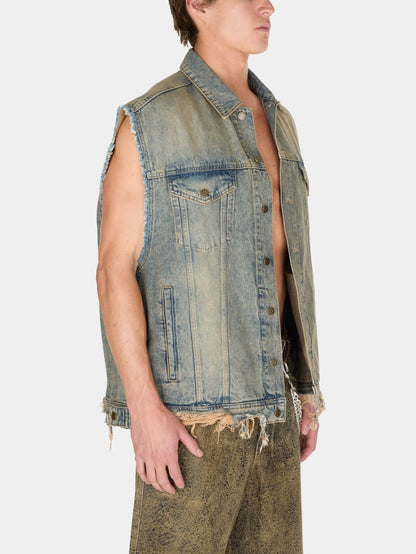 washed denim trucker vest