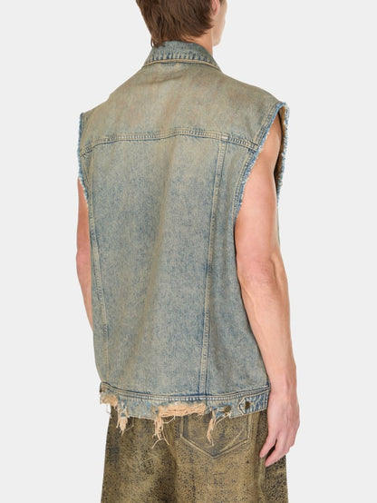washed denim trucker vest
