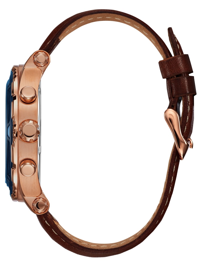 Brown and Rose Gold-Tone Leather Sport Watch