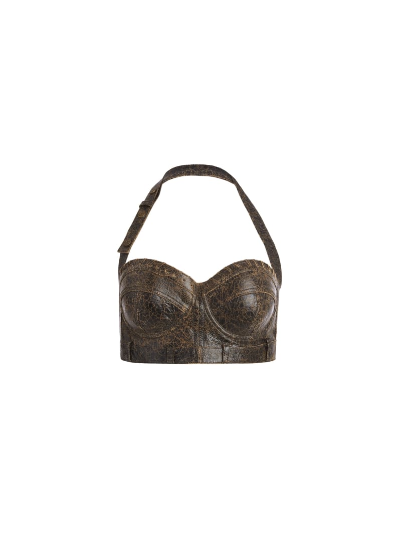 crackle leather bra